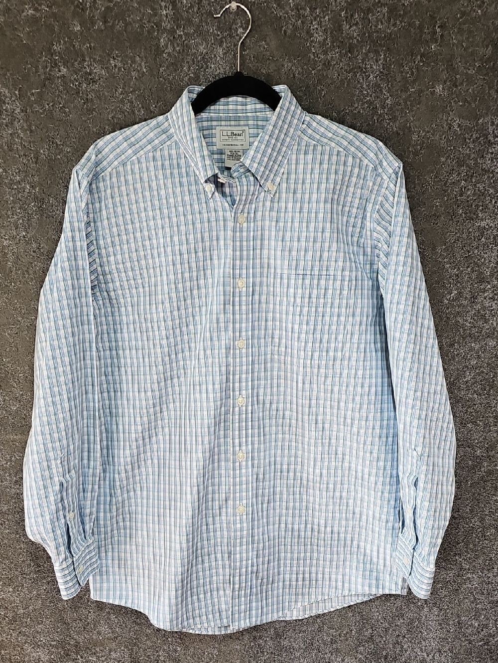 L. L. Bean Traditional Fit Button Up Plaid Dress Shirt, Blue Green White, 15½ 33